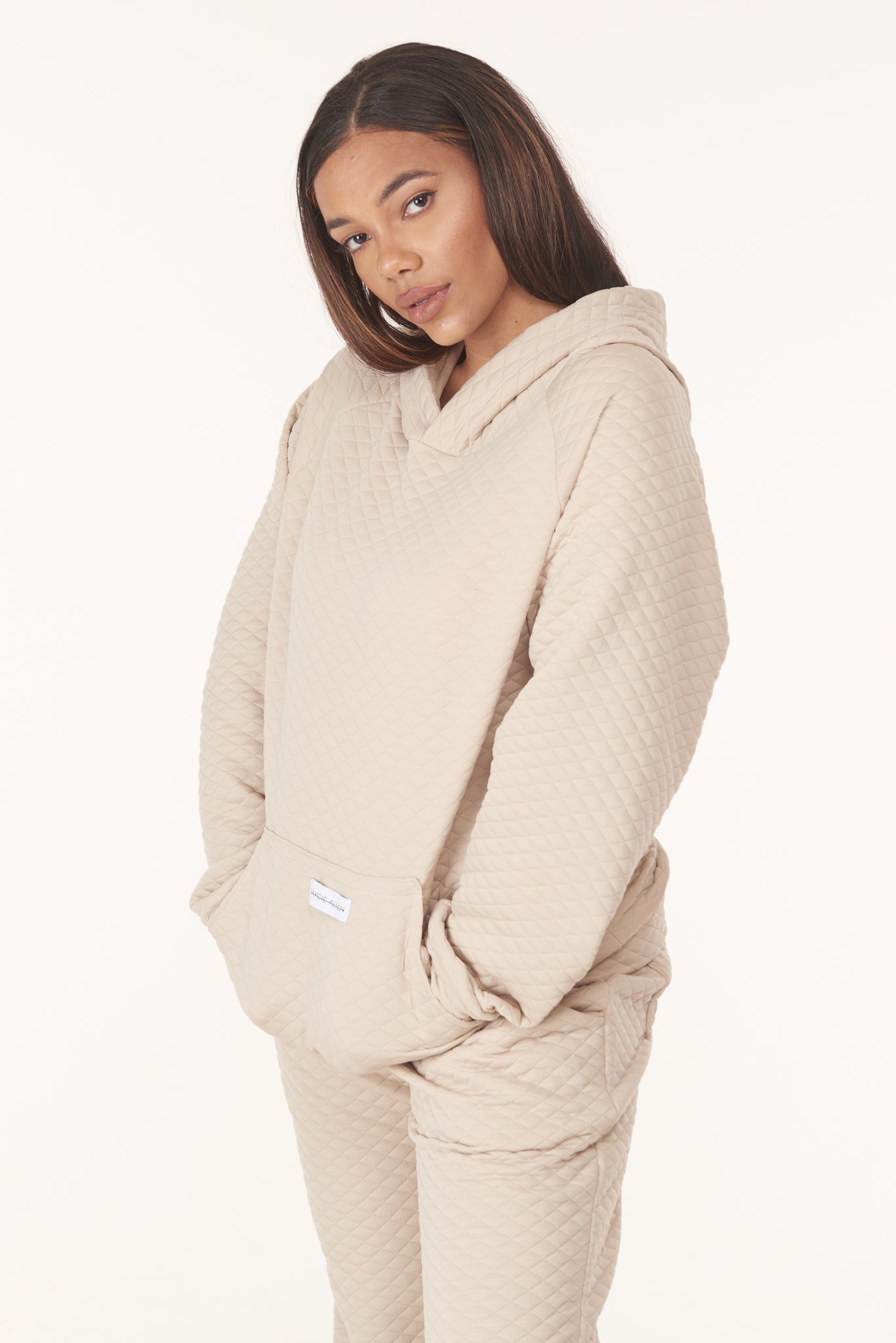 Cream Quilted Hoodie