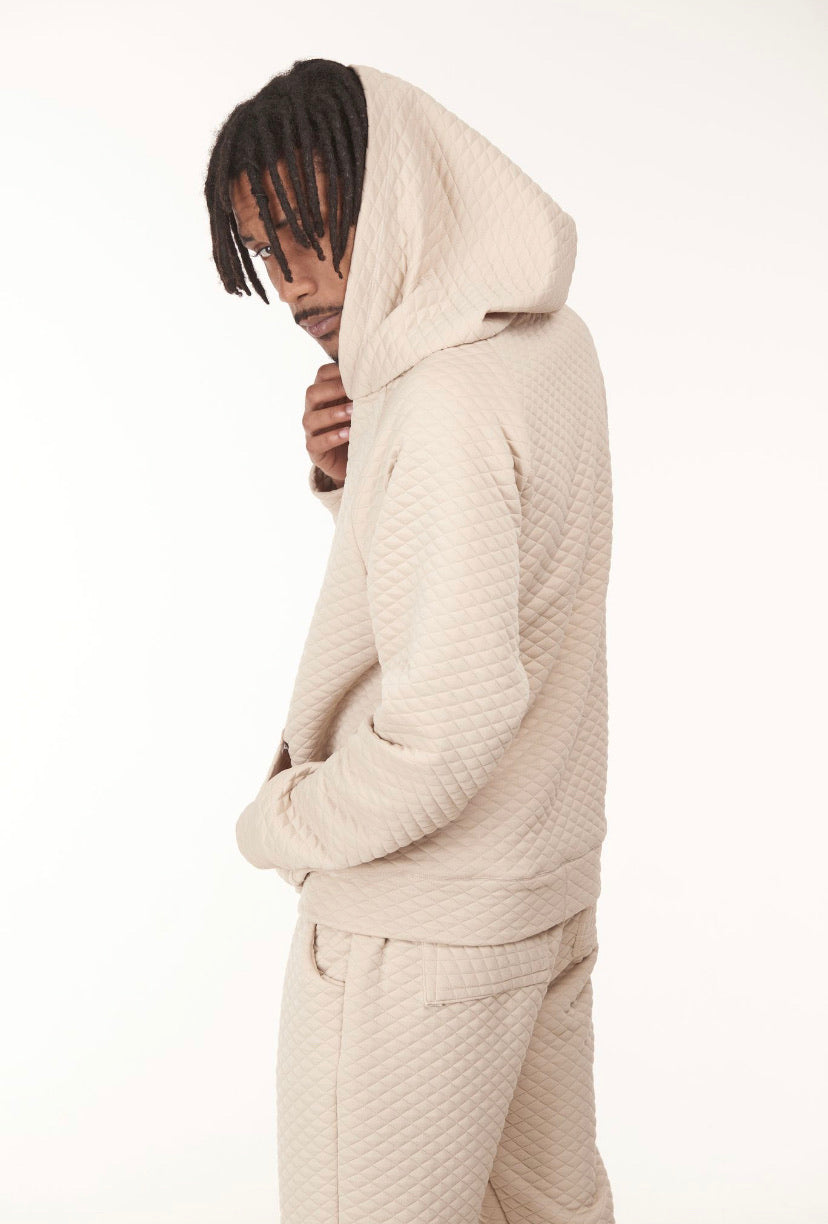 Cream Quilted Hoodie